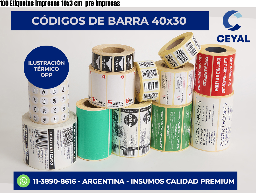 100 Etiquetas impresas 10×3 cm  pre impresas