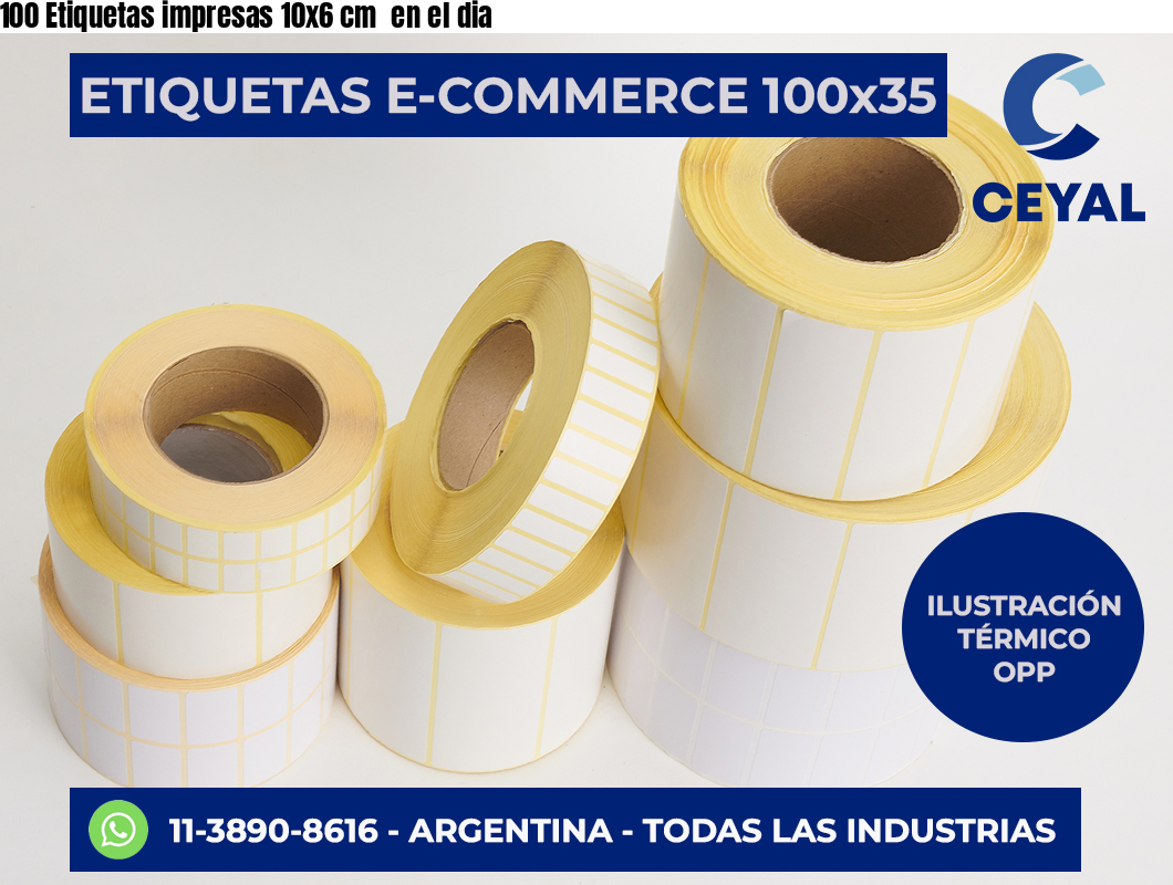 100 Etiquetas impresas 10x6 cm  en el dia