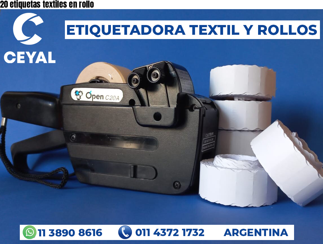 20 etiquetas textiles en rollo