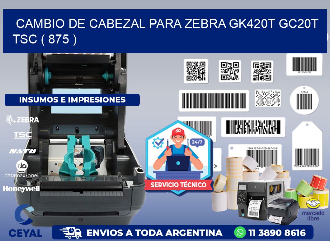 CAMBIO DE CABEZAL PARA ZEBRA GK420T GC20T TSC ( 875 )