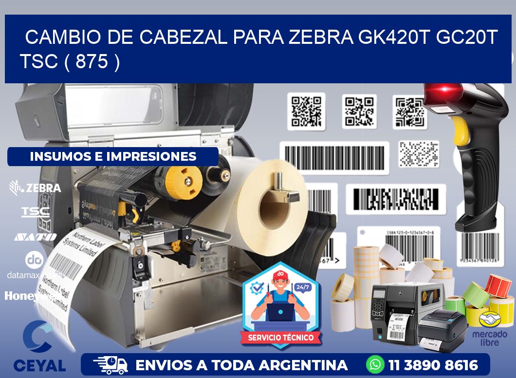 CAMBIO DE CABEZAL PARA ZEBRA GK420T GC20T TSC ( 875 )