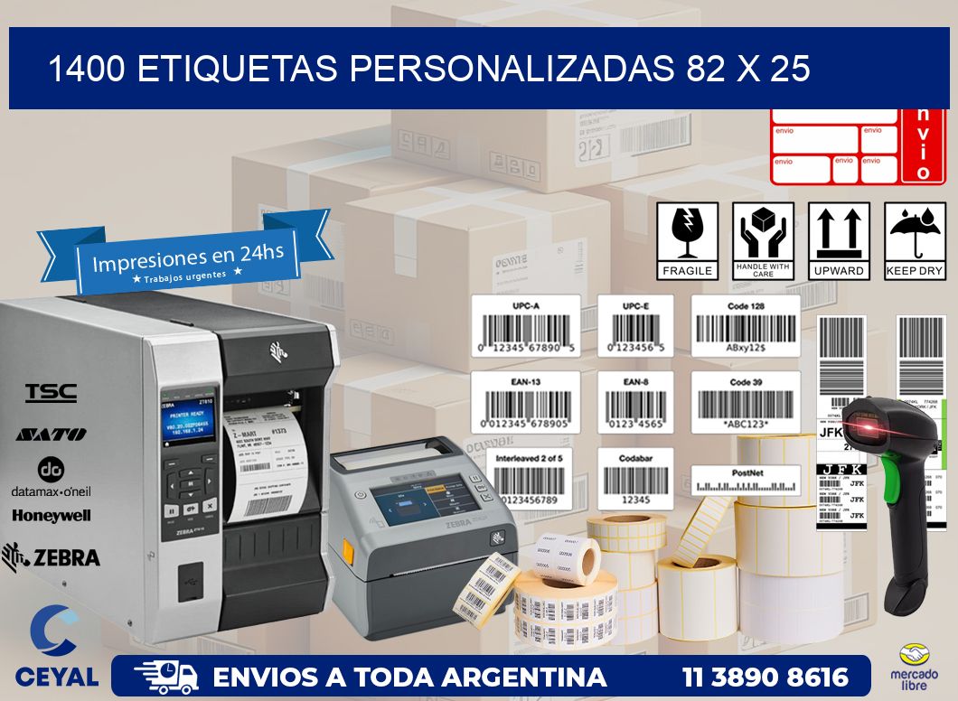 1400 ETIQUETAS PERSONALIZADAS 82 x 25