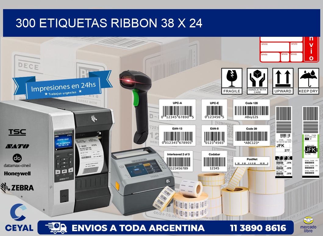 300 ETIQUETAS RIBBON 38 x 24