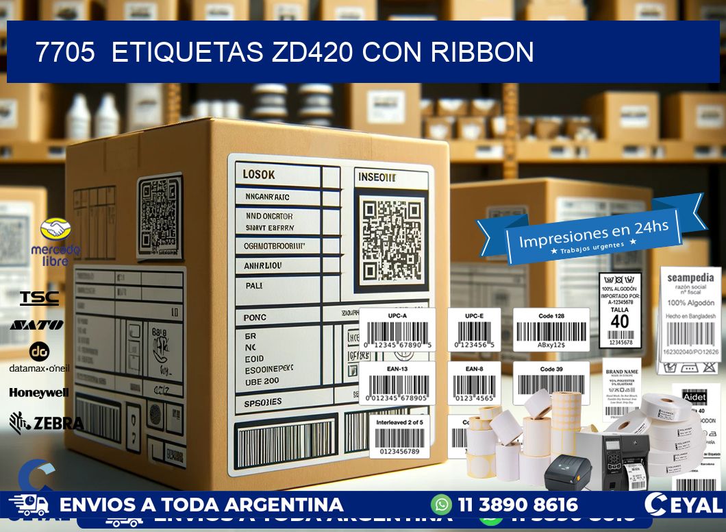 7705  ETIQUETAS ZD420 CON RIBBON