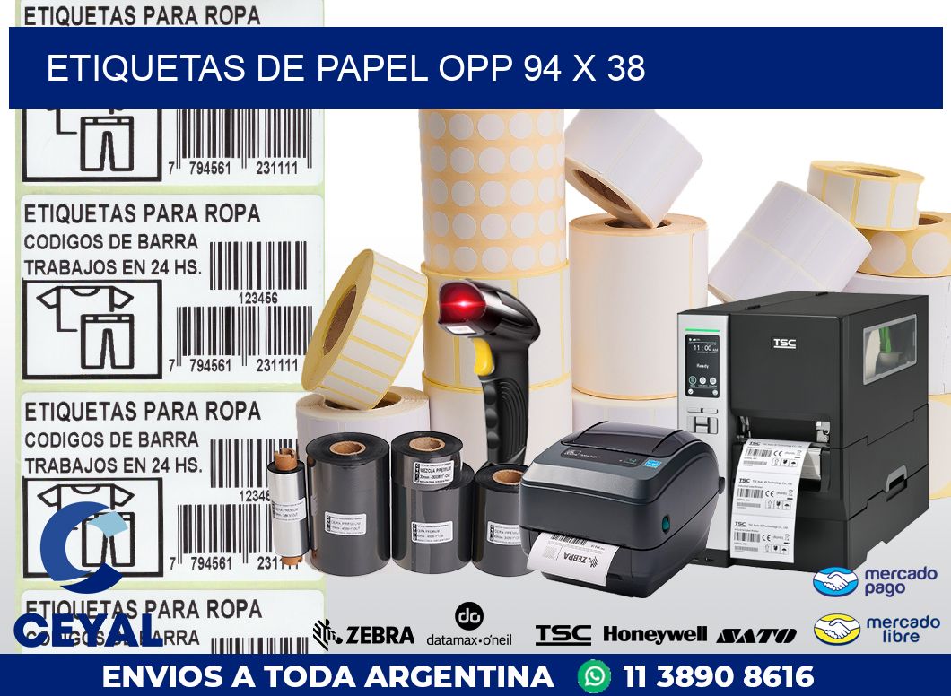 ETIQUETAS DE PAPEL OPP 94 x 38