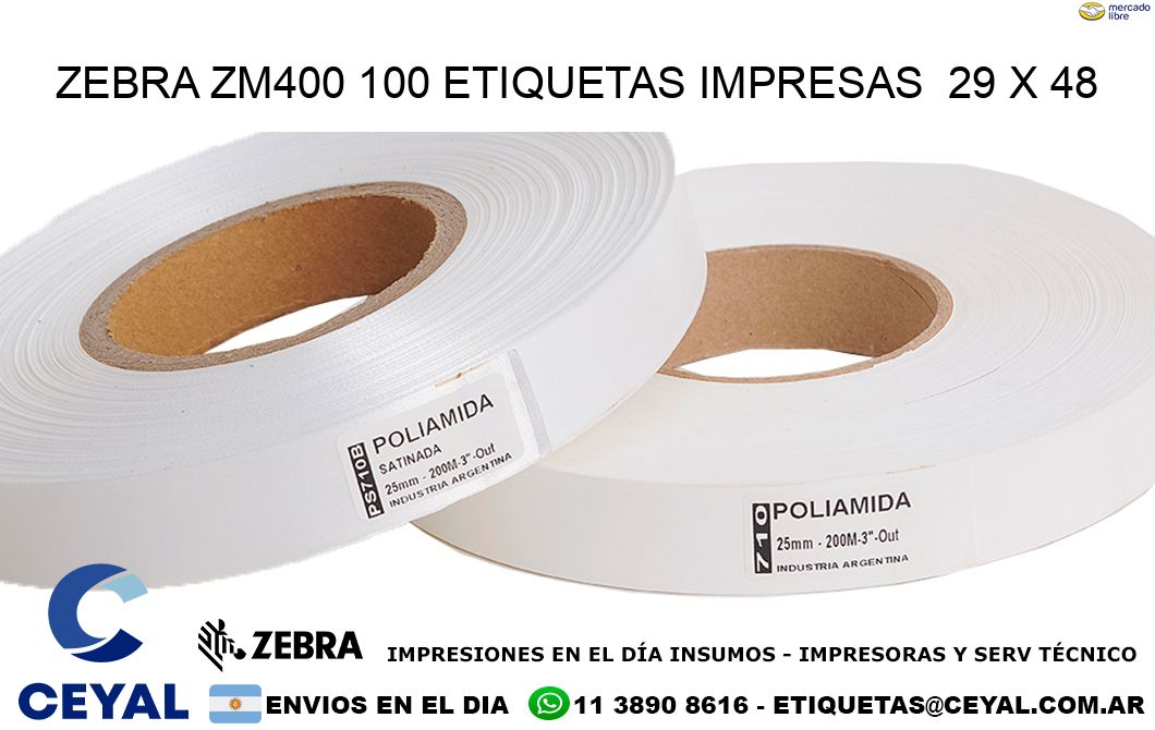 ZEBRA ZM400 100 ETIQUETAS IMPRESAS  29 x 48