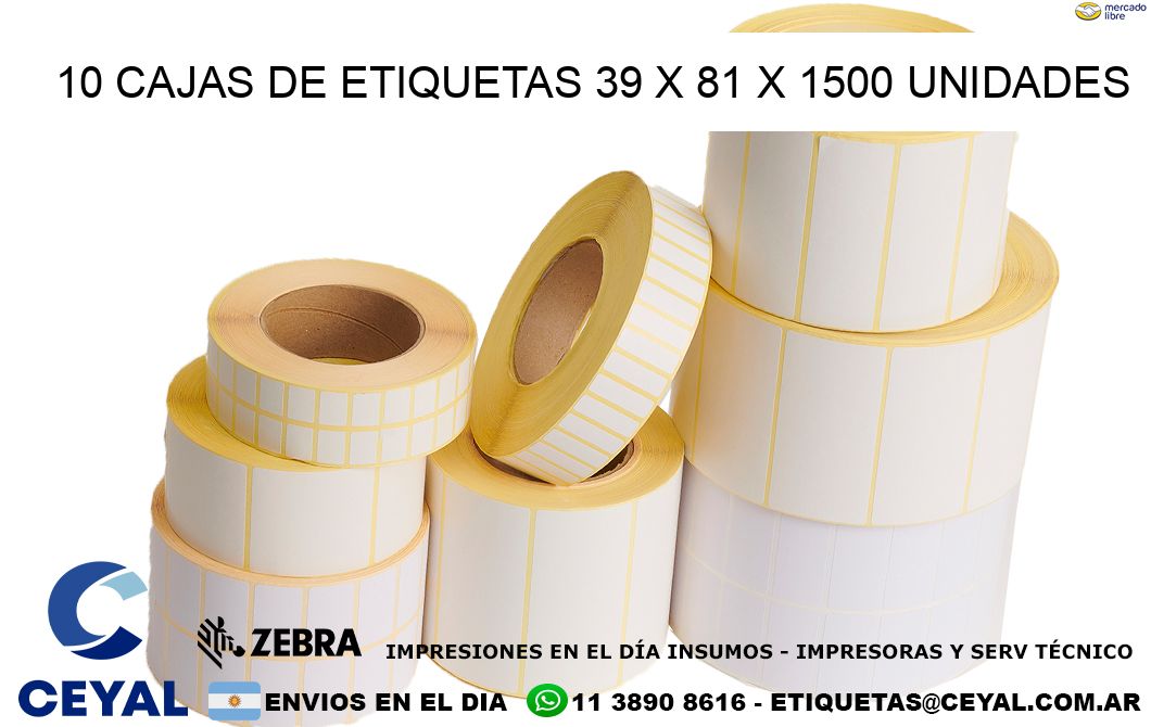 10 CAJAS DE ETIQUETAS 39 x 81 X 1500 UNIDADES