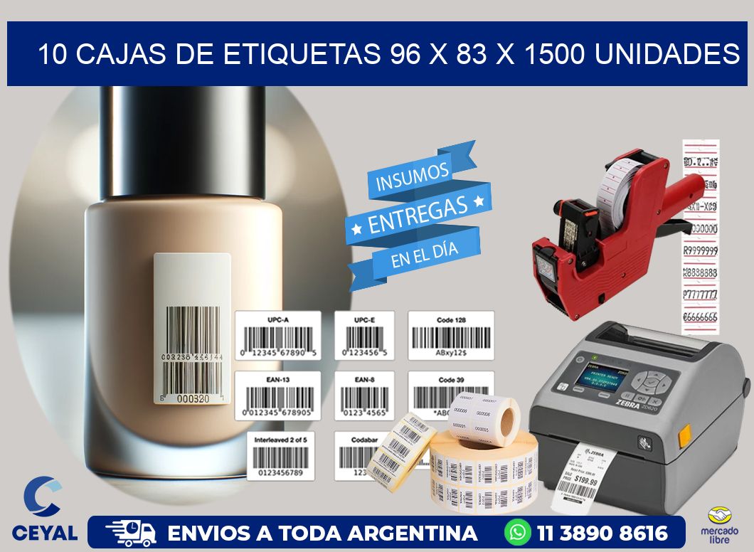 10 CAJAS DE ETIQUETAS 96 x 83 X 1500 UNIDADES