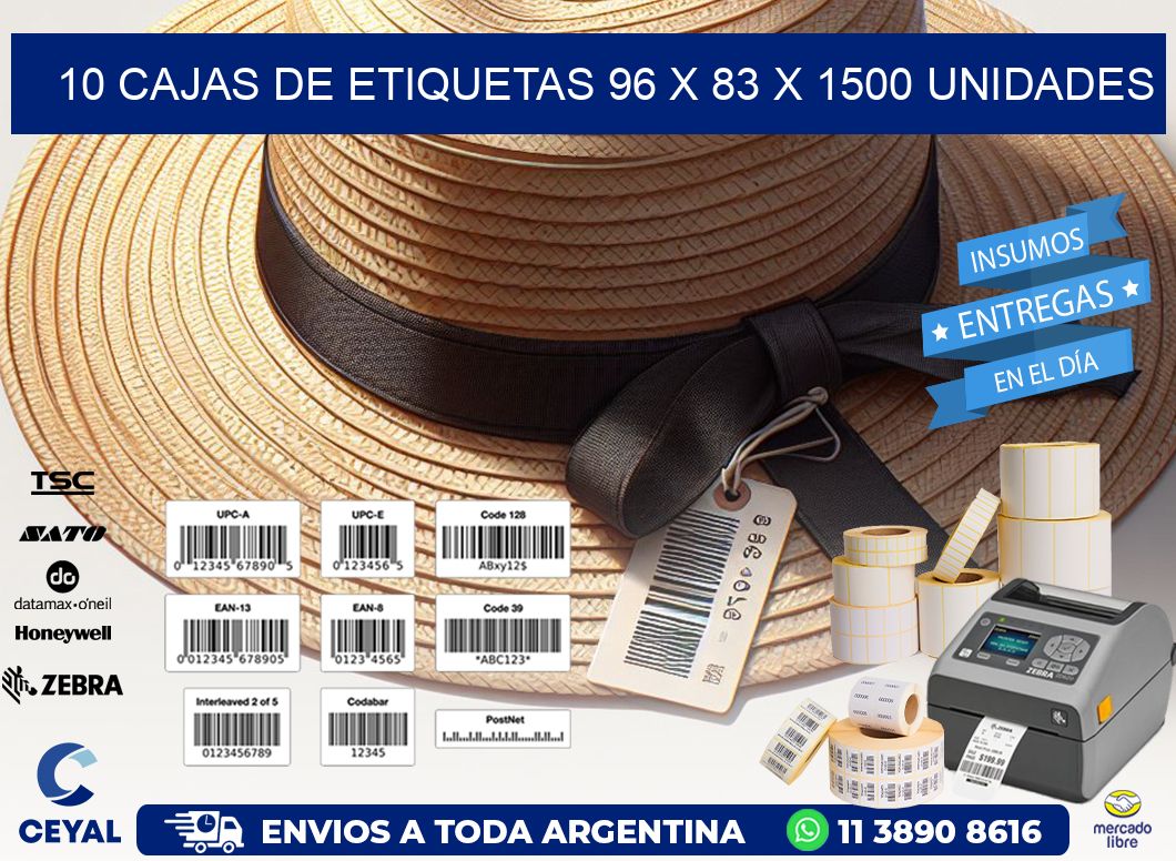 10 CAJAS DE ETIQUETAS 96 x 83 X 1500 UNIDADES