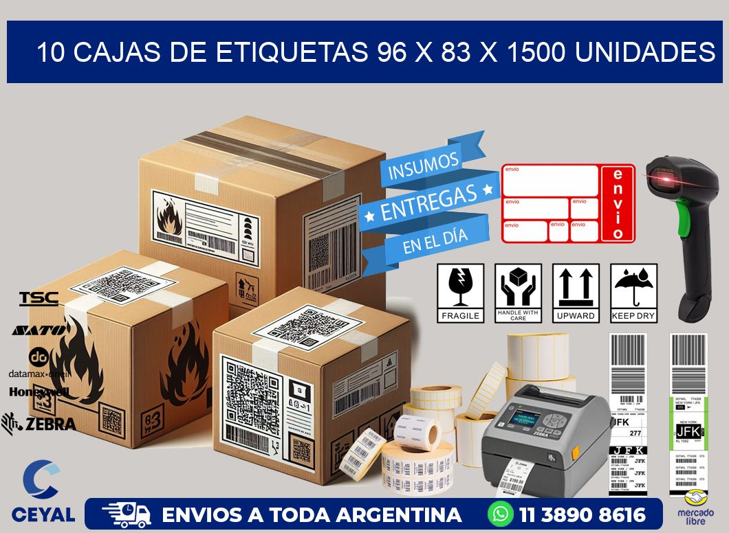 10 CAJAS DE ETIQUETAS 96 x 83 X 1500 UNIDADES