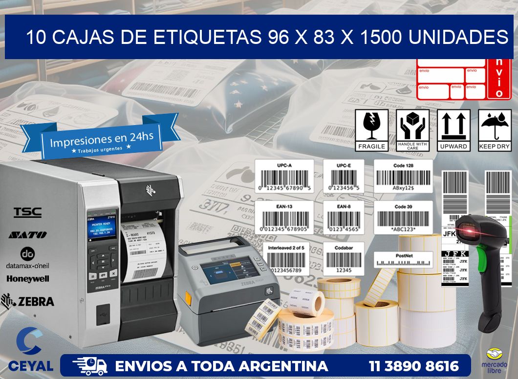 10 CAJAS DE ETIQUETAS 96 x 83 X 1500 UNIDADES