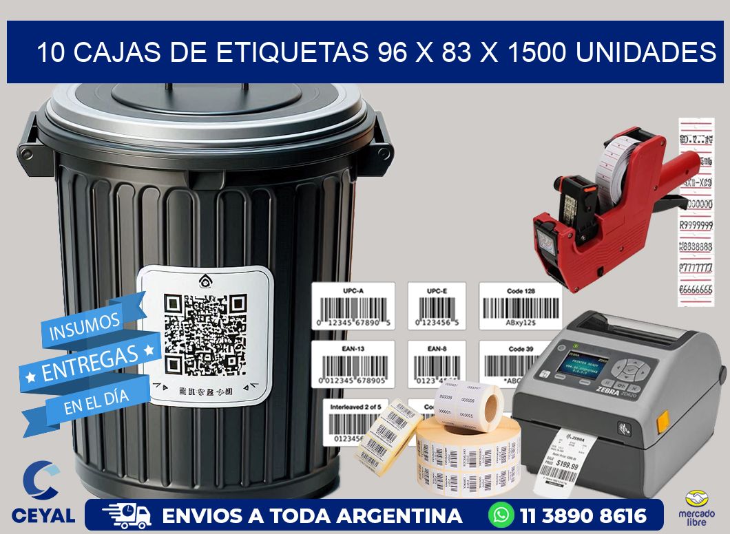 10 CAJAS DE ETIQUETAS 96 x 83 X 1500 UNIDADES