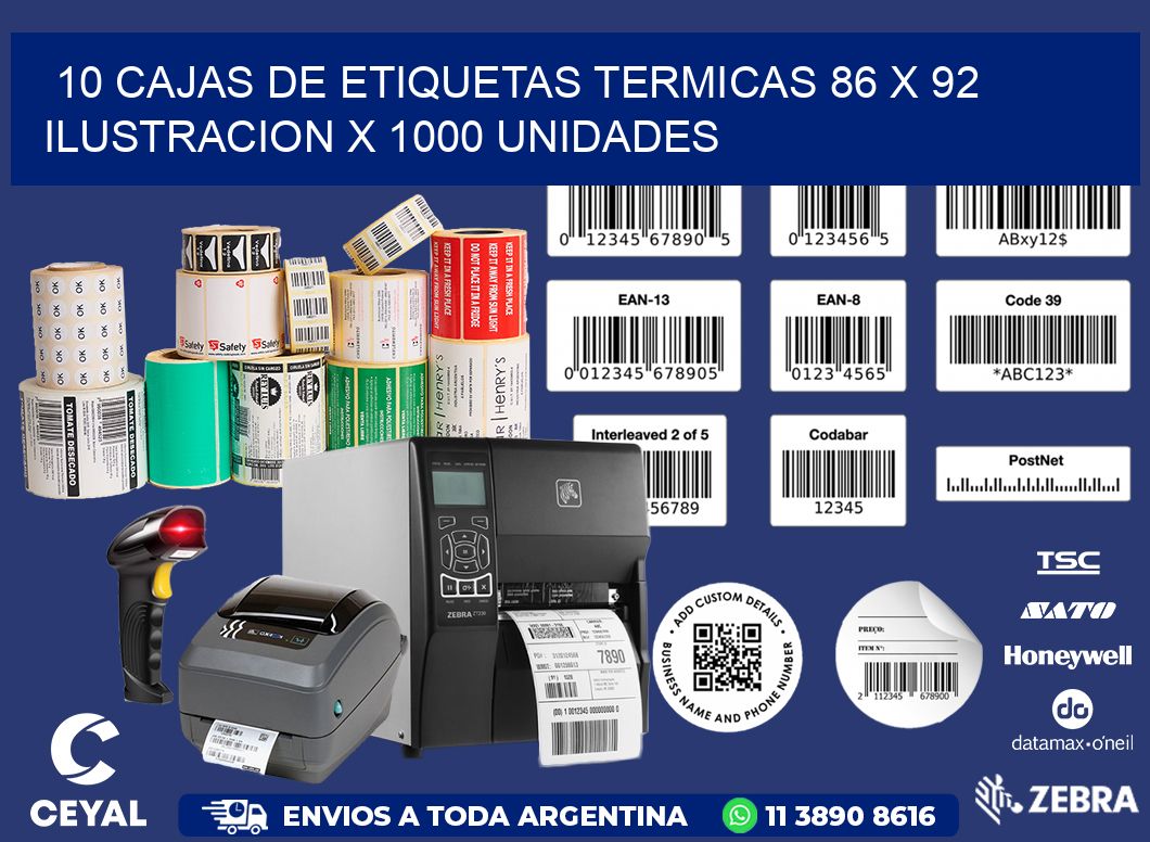 10 CAJAS DE ETIQUETAS TERMICAS 86 x 92 ILUSTRACION X 1000 UNIDADES