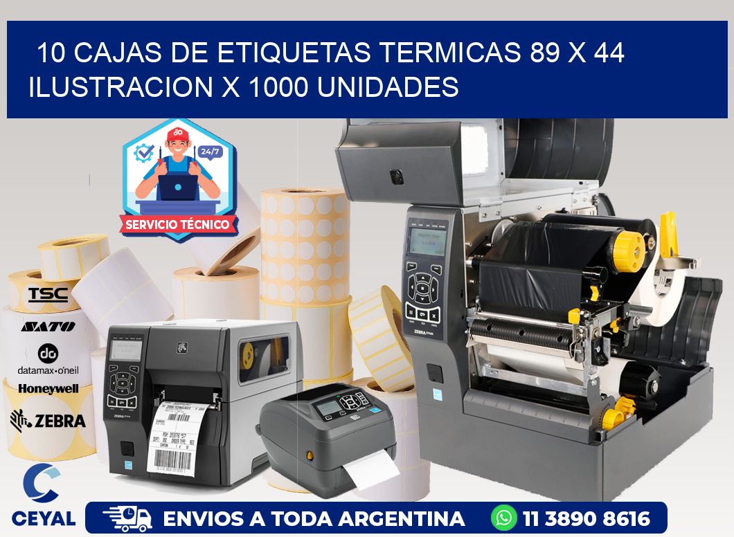 10 CAJAS DE ETIQUETAS TERMICAS 89 x 44 ILUSTRACION X 1000 UNIDADES