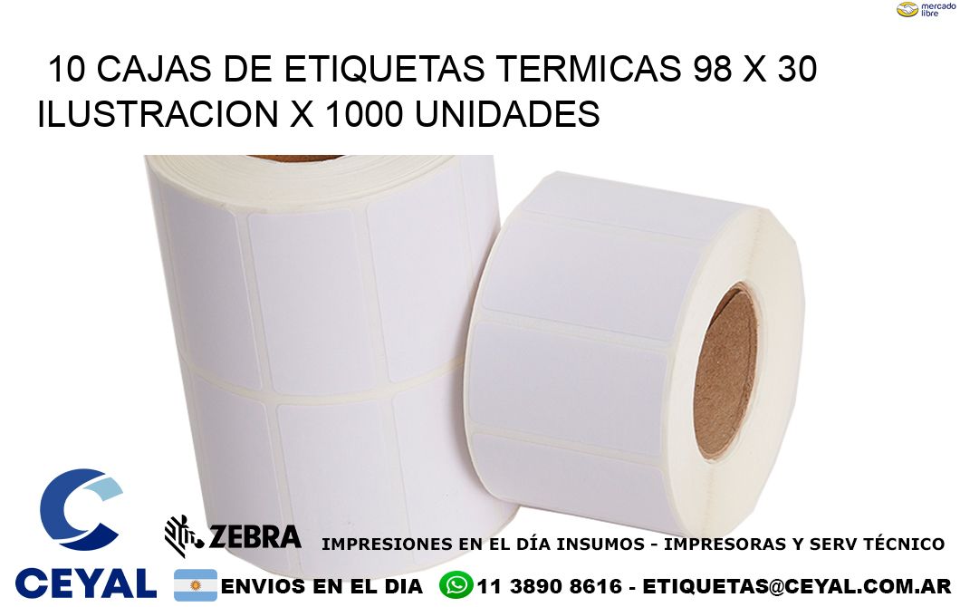 10 CAJAS DE ETIQUETAS TERMICAS 98 x 30 ILUSTRACION X 1000 UNIDADES