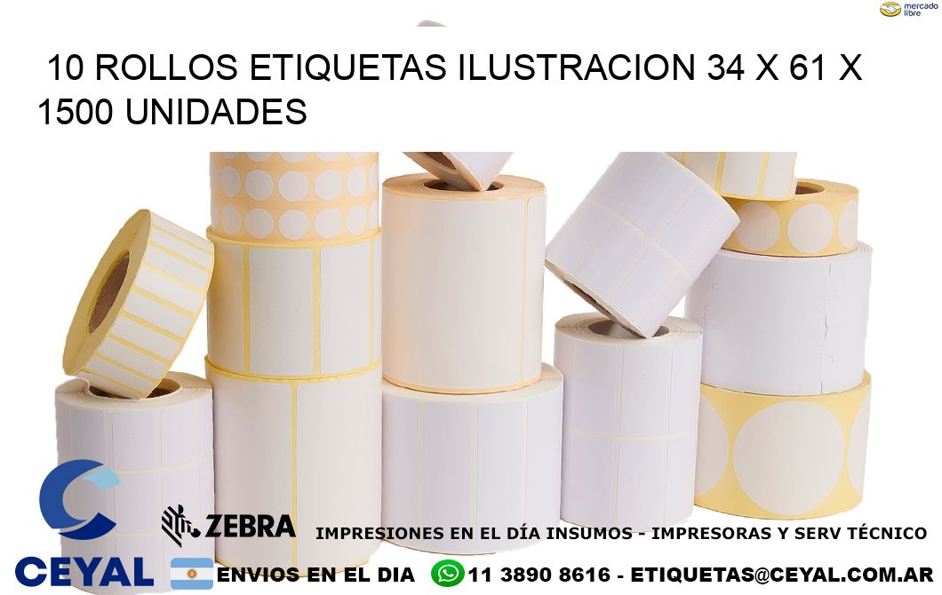 10 ROLLOS ETIQUETAS ILUSTRACION 34 x 61 X 1500 UNIDADES