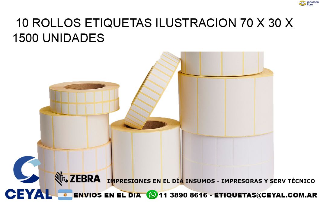 10 ROLLOS ETIQUETAS ILUSTRACION 70 x 30 X 1500 UNIDADES