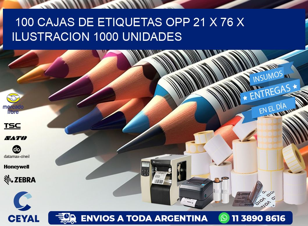 100 CAJAS DE ETIQUETAS OPP 21 x 76 X ILUSTRACION 1000 UNIDADES