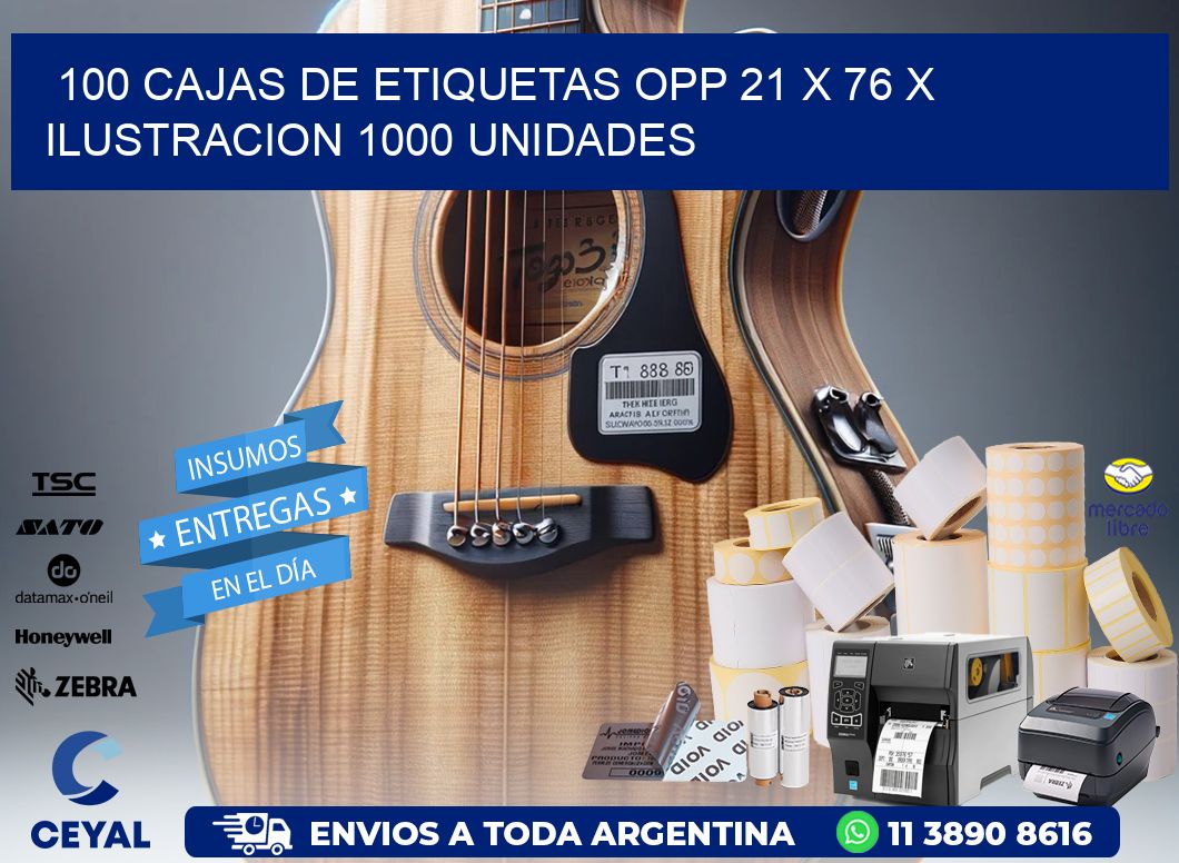 100 CAJAS DE ETIQUETAS OPP 21 x 76 X ILUSTRACION 1000 UNIDADES