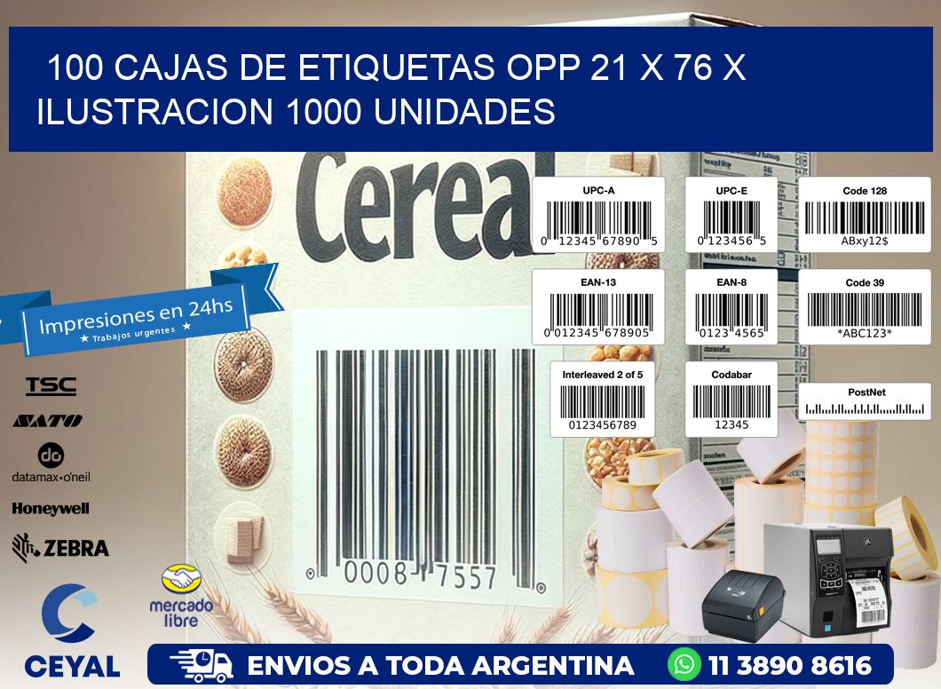 100 CAJAS DE ETIQUETAS OPP 21 x 76 X ILUSTRACION 1000 UNIDADES