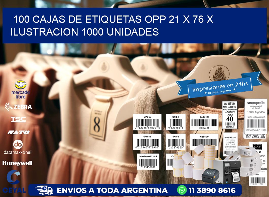 100 CAJAS DE ETIQUETAS OPP 21 x 76 X ILUSTRACION 1000 UNIDADES