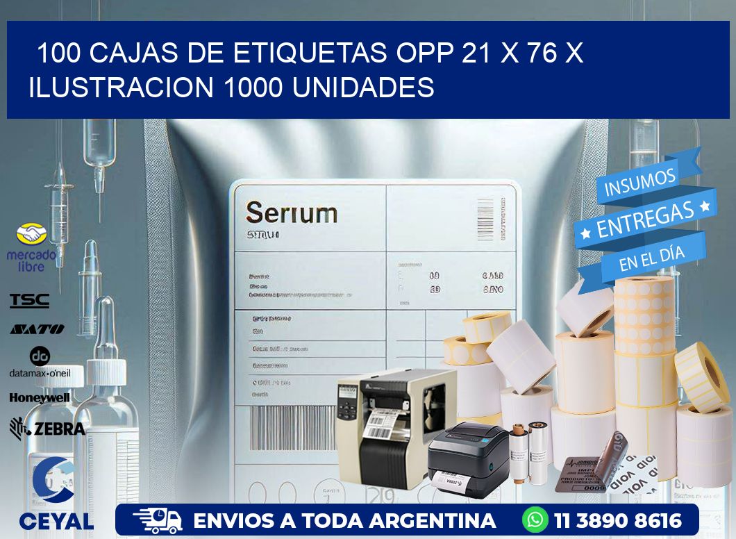 100 CAJAS DE ETIQUETAS OPP 21 x 76 X ILUSTRACION 1000 UNIDADES