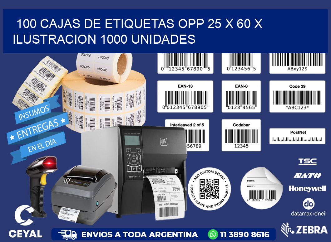 100 CAJAS DE ETIQUETAS OPP 25 x 60 X ILUSTRACION 1000 UNIDADES