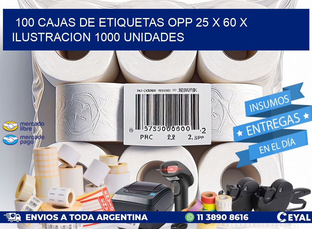 100 CAJAS DE ETIQUETAS OPP 25 x 60 X ILUSTRACION 1000 UNIDADES