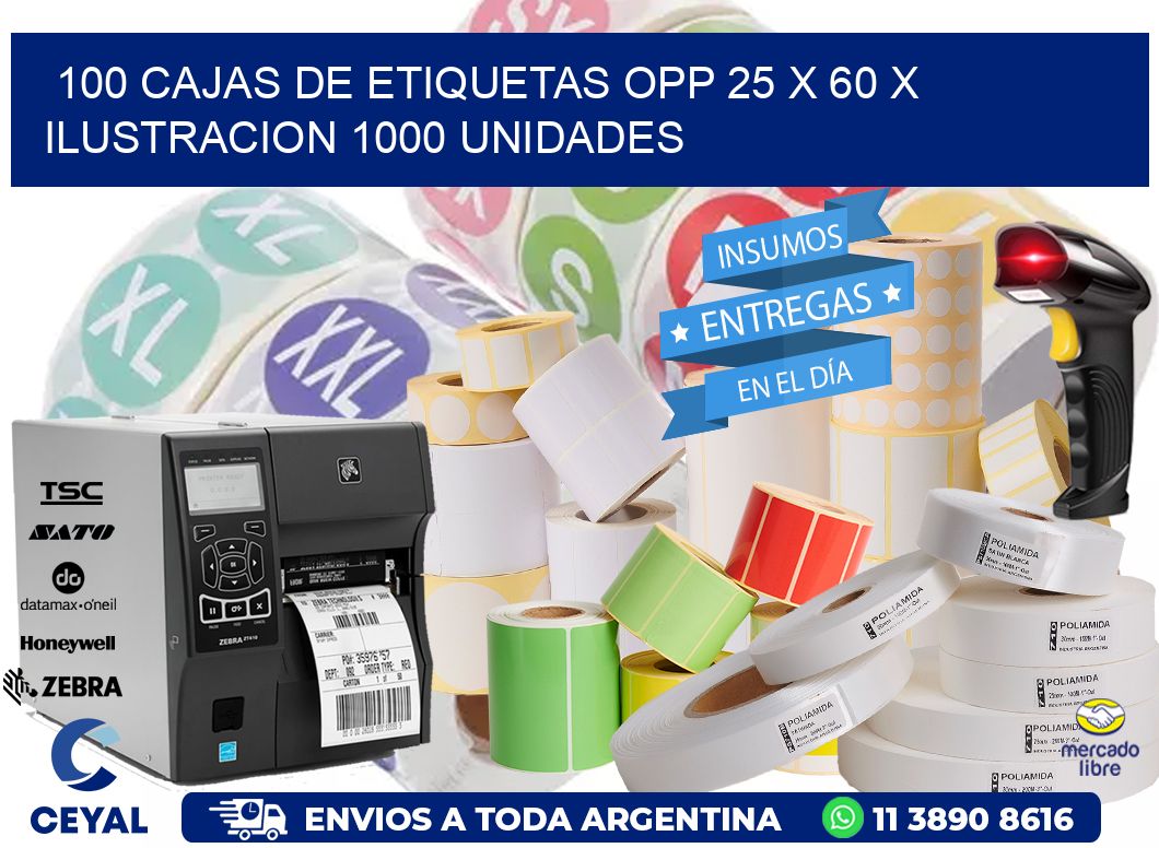 100 CAJAS DE ETIQUETAS OPP 25 x 60 X ILUSTRACION 1000 UNIDADES