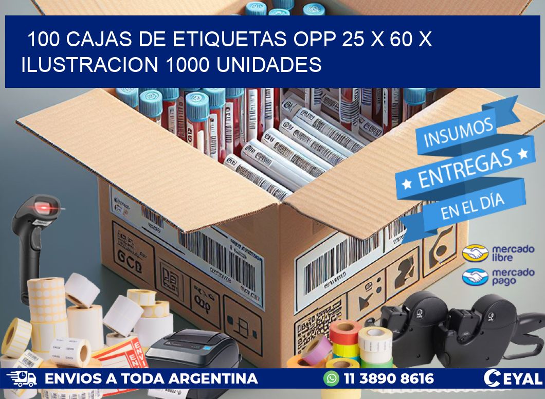 100 CAJAS DE ETIQUETAS OPP 25 x 60 X ILUSTRACION 1000 UNIDADES