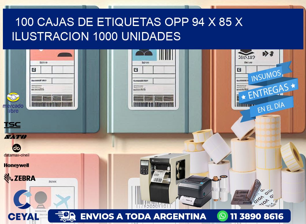 100 CAJAS DE ETIQUETAS OPP 94 x 85 X ILUSTRACION 1000 UNIDADES