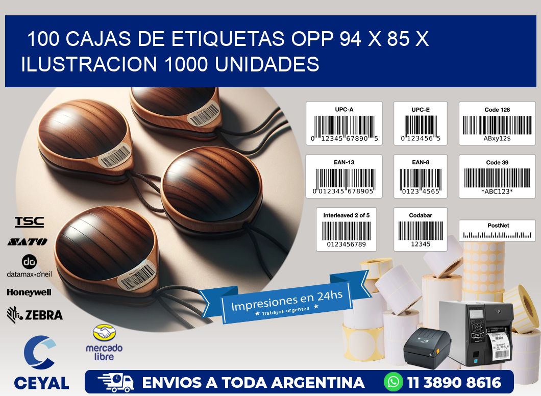 100 CAJAS DE ETIQUETAS OPP 94 x 85 X ILUSTRACION 1000 UNIDADES