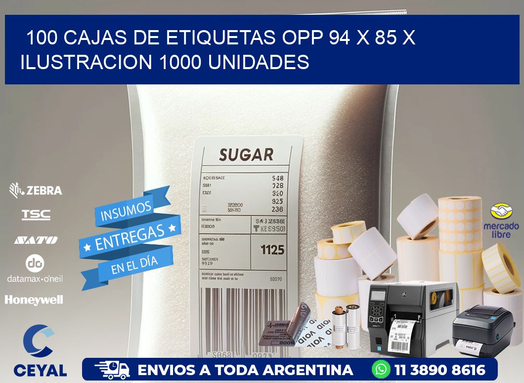 100 CAJAS DE ETIQUETAS OPP 94 x 85 X ILUSTRACION 1000 UNIDADES