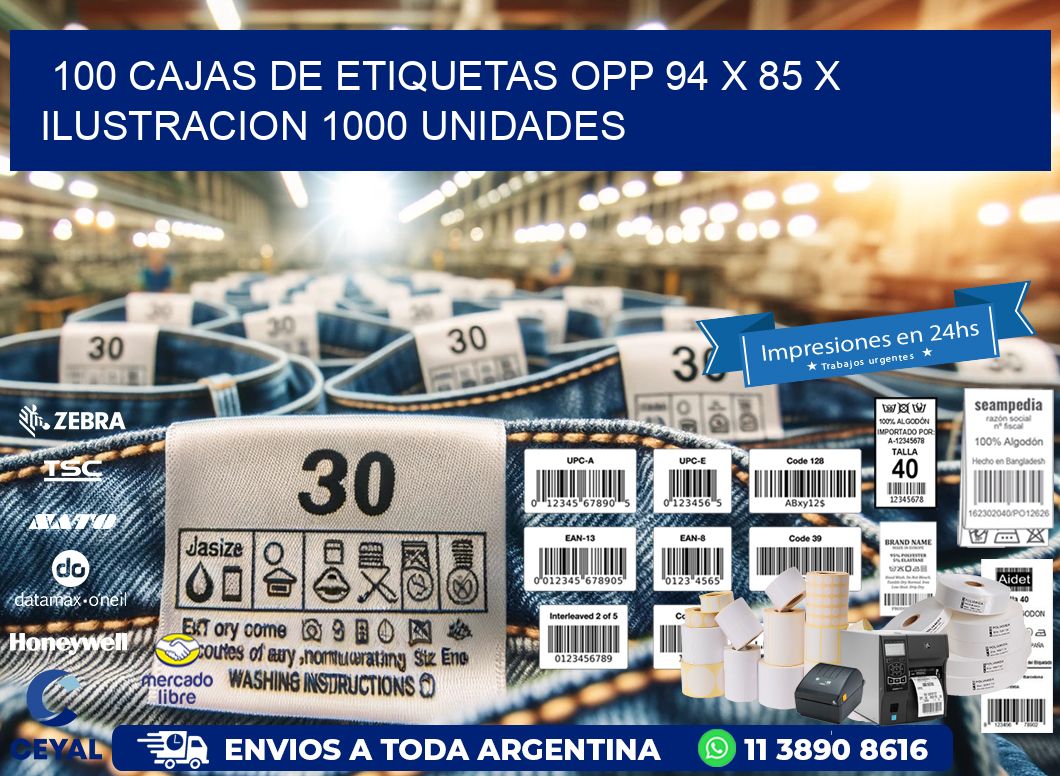 100 CAJAS DE ETIQUETAS OPP 94 x 85 X ILUSTRACION 1000 UNIDADES