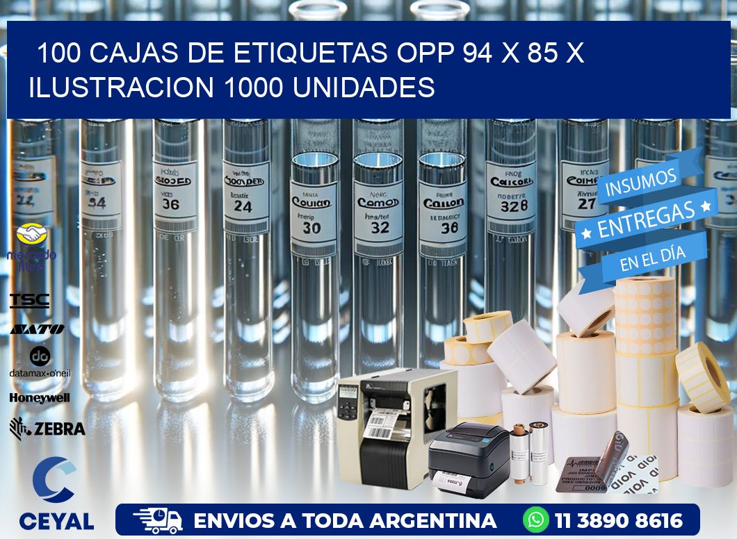 100 CAJAS DE ETIQUETAS OPP 94 x 85 X ILUSTRACION 1000 UNIDADES