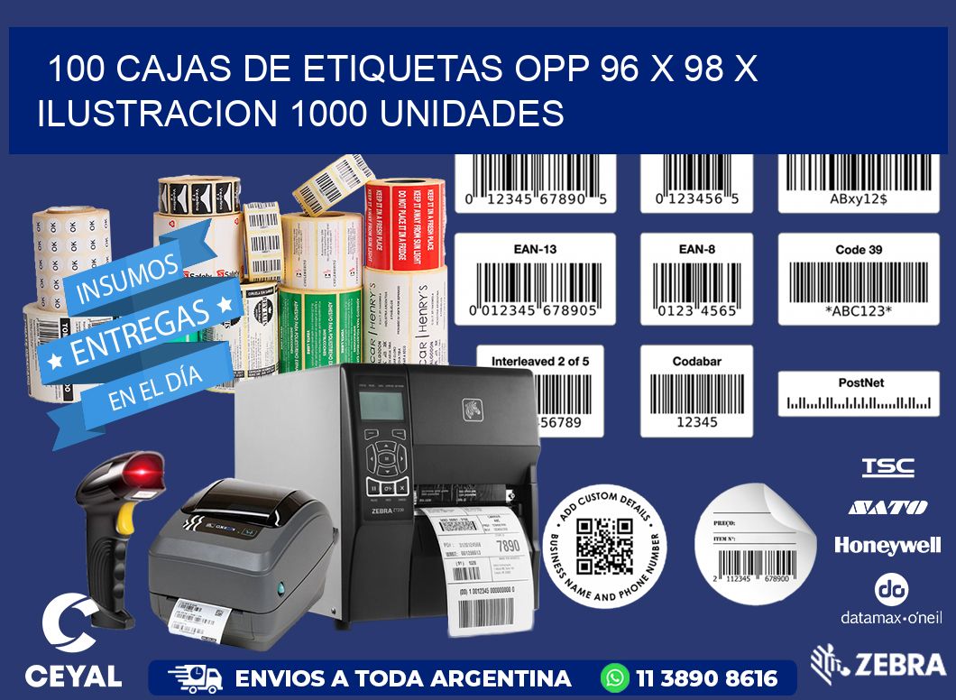 100 CAJAS DE ETIQUETAS OPP 96 x 98 X ILUSTRACION 1000 UNIDADES