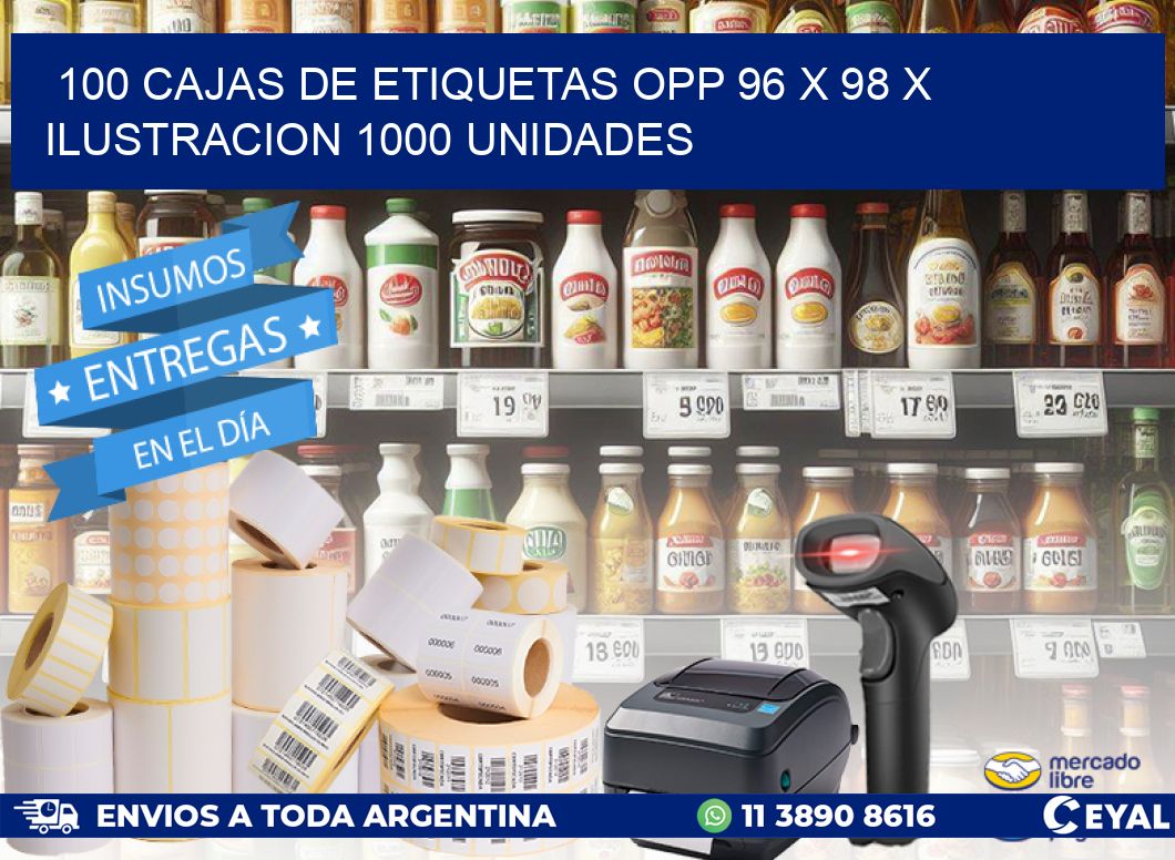 100 CAJAS DE ETIQUETAS OPP 96 x 98 X ILUSTRACION 1000 UNIDADES