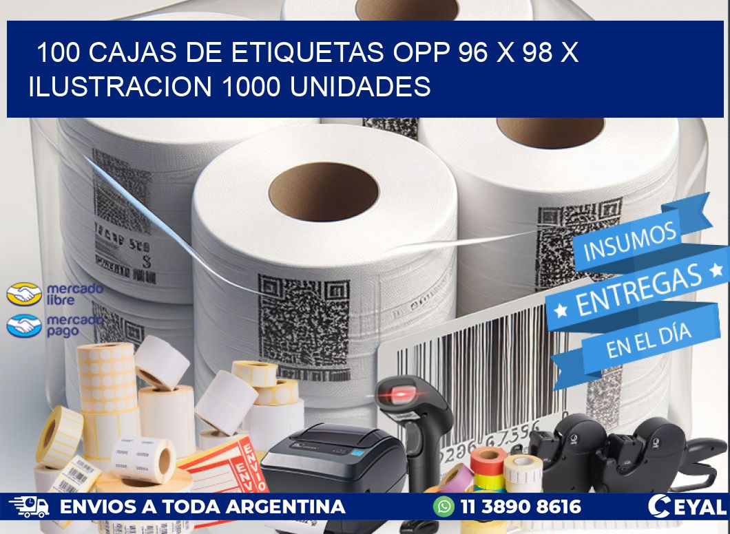 100 CAJAS DE ETIQUETAS OPP 96 x 98 X ILUSTRACION 1000 UNIDADES