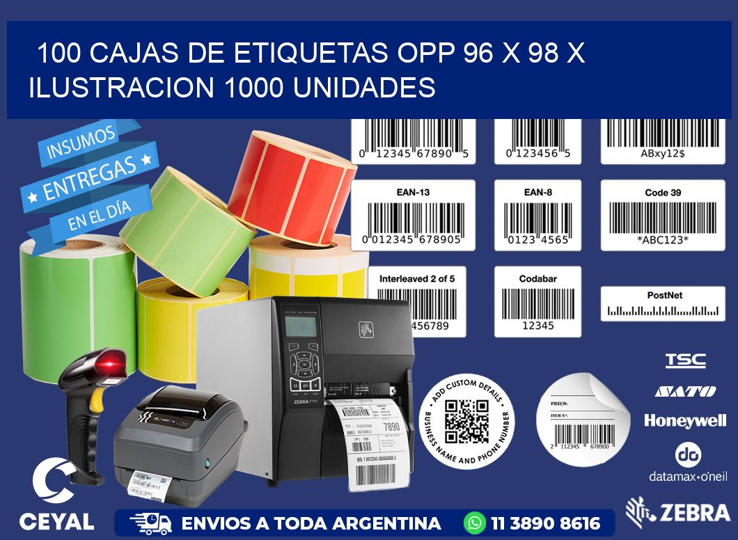 100 CAJAS DE ETIQUETAS OPP 96 x 98 X ILUSTRACION 1000 UNIDADES