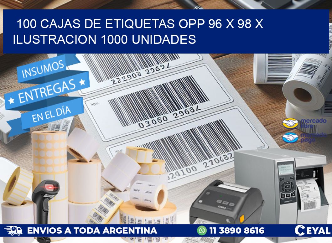 100 CAJAS DE ETIQUETAS OPP 96 x 98 X ILUSTRACION 1000 UNIDADES