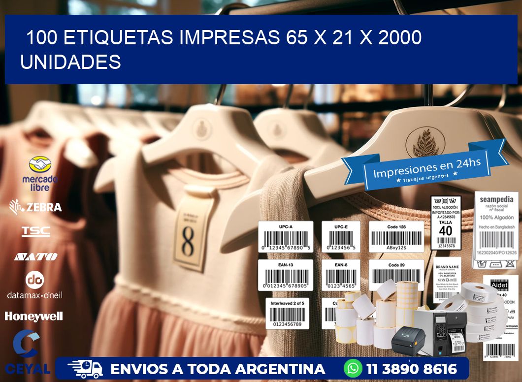 100 ETIQUETAS IMPRESAS 65 x 21 X 2000 UNIDADES