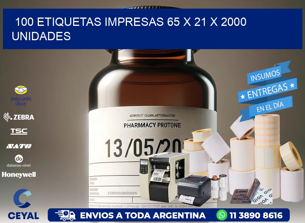 100 ETIQUETAS IMPRESAS 65 x 21 X 2000 UNIDADES