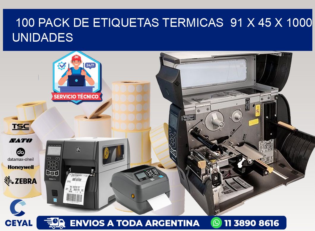 100 PACK DE ETIQUETAS TERMICAS  91 x 45 X 1000 UNIDADES