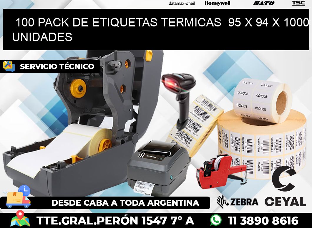 100 PACK DE ETIQUETAS TERMICAS  95 x 94 X 1000 UNIDADES