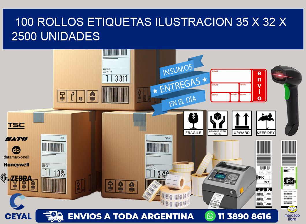 100 ROLLOS ETIQUETAS ILUSTRACION 35 x 32 X 2500 UNIDADES