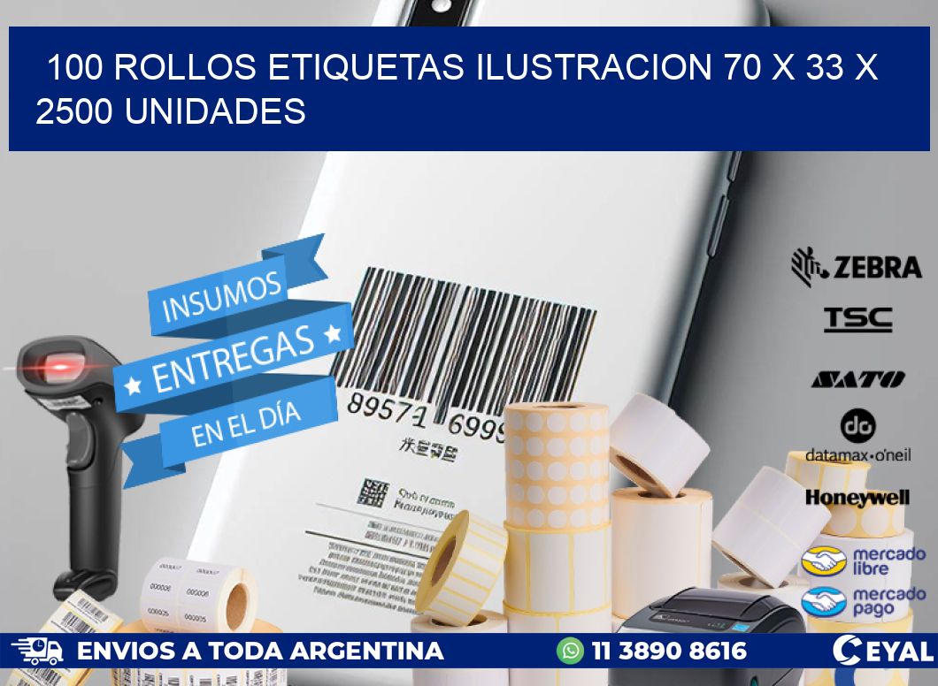 100 ROLLOS ETIQUETAS ILUSTRACION 70 x 33 X 2500 UNIDADES