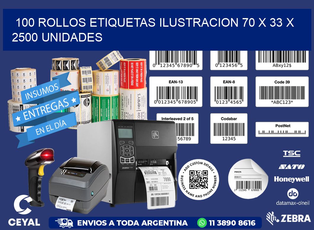 100 ROLLOS ETIQUETAS ILUSTRACION 70 x 33 X 2500 UNIDADES