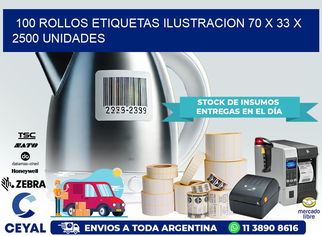 100 ROLLOS ETIQUETAS ILUSTRACION 70 x 33 X 2500 UNIDADES