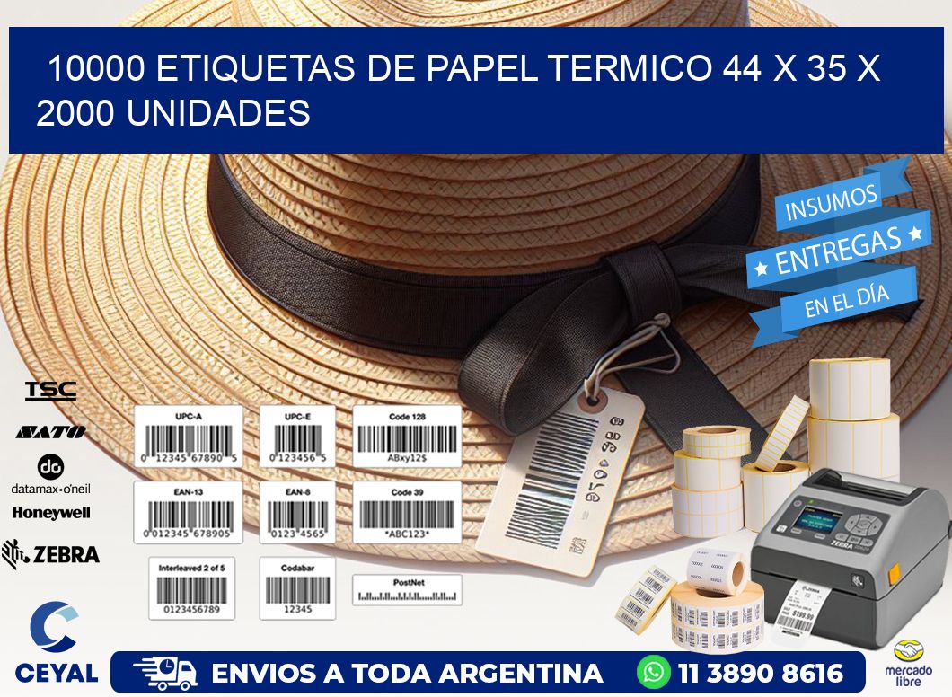 10000 ETIQUETAS DE PAPEL TERMICO 44 x 35 X 2000 UNIDADES