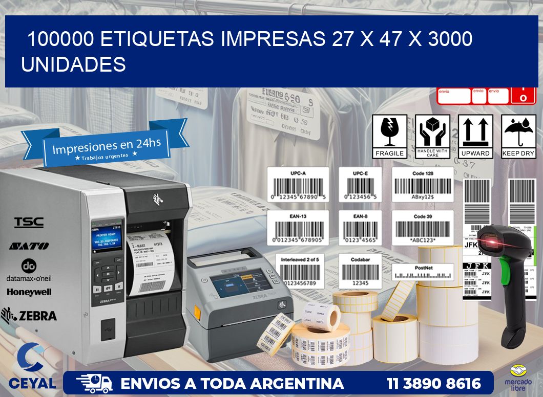 100000 ETIQUETAS IMPRESAS 27 x 47 X 3000 UNIDADES